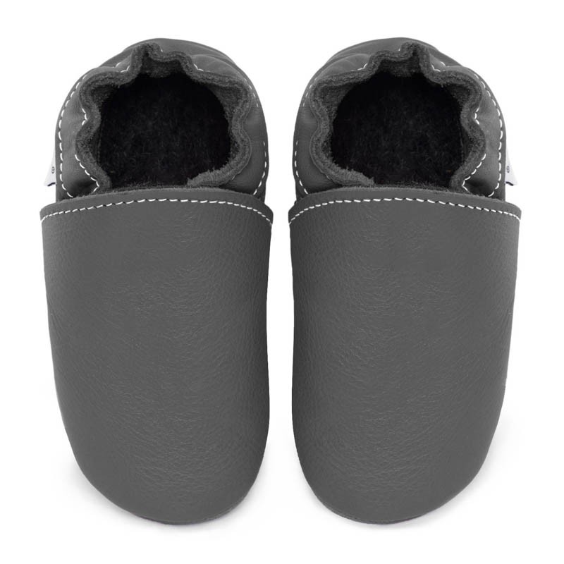 Chaussons cuir souple Gris foncé bébé/enfant/adulte