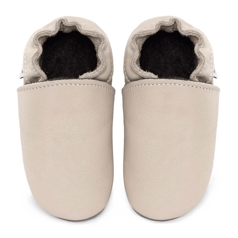 Chausson cuir souple creme pour adulte - chaussons enfant