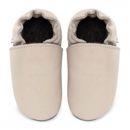 Chaussons cuir souple Crème bébé/enfant/adulte