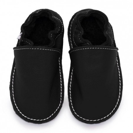 Chaussures cuir noires souples "P'tite Gomme", semelle caoutchouc bébé/enfant/adulte