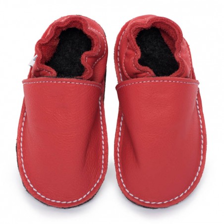 Chaussures cuir rouge rosées souples "P'tite Gomme" Rosso Fueco, semelle caoutchouc