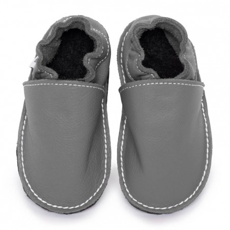 Chaussures cuir gris fonçées souples "P'tite Gomme", semelle caoutchouc bébé/enfant/adulte