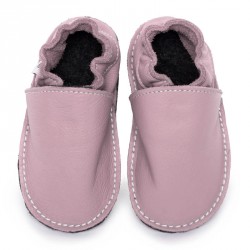 Chaussures cuir rose camel souples \\"P'tite Gomme\\", semelle caoutchouc bébé/enfant/adulte