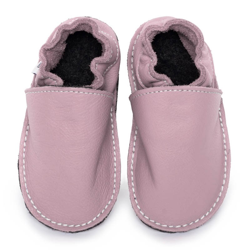 Chaussures cuir rose camel souples \\"P'tite Gomme\\", semelle caoutchouc bébé/enfant/adulte