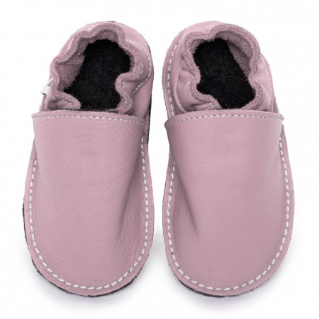 Chaussures cuir rose camel souples "P'tite Gomme", semelle caoutchouc bébé/enfant/adulte