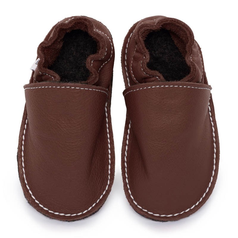 Chaussures cuir marrons souples \\"P'tite Gomme\\", semelle caoutchouc bébé/enfant/adulte Chaussures cuir marrons souples \\"P'tite Gomme\\", semelle caoutchouc bébé/enfant/adulte
