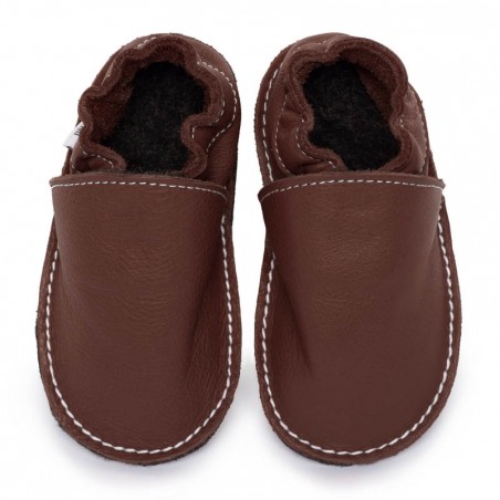 Chaussures cuir marrons souples "P'tite Gomme", semelle caoutchouc bébé/enfant/adulte