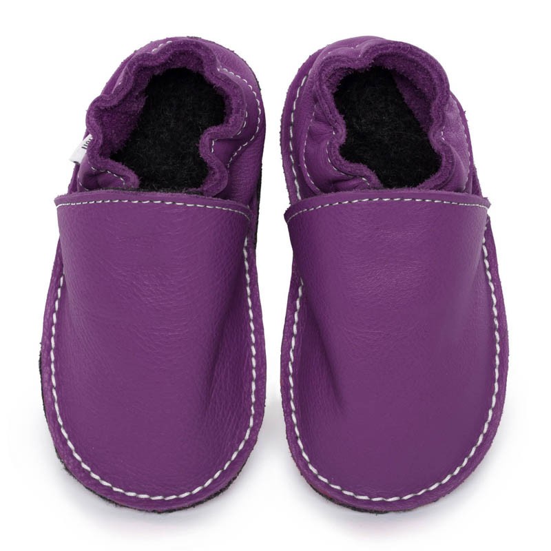 P'tites Gommes violette, semelle caoutchouc, chaussure cuir souple