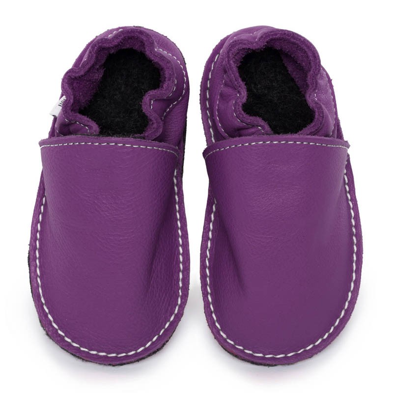 Chaussures cuir violettes souples \\"P'tite Gomme\\", semelle caoutchouc bébé/enfant/adulte