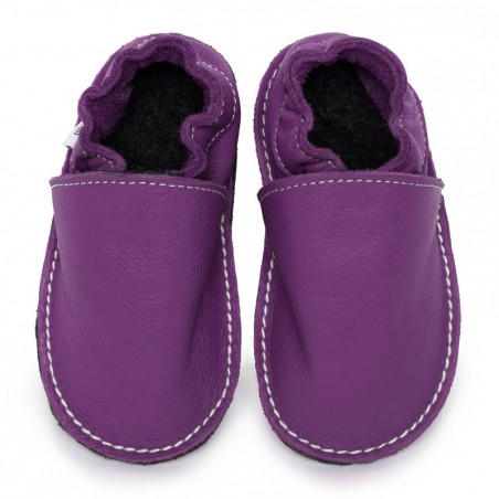 Chaussures cuir violettes souples "P'tite Gomme", semelle caoutchouc bébé/enfant/adulte