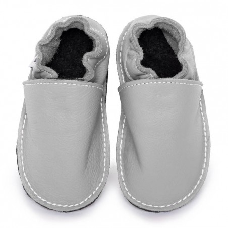 Chaussures cuir grises souples "P'tite Gomme", semelle caoutchouc bébé/enfant/adulte
