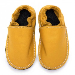 Chaussures cuir Jaune soleil souples \\"P'tite Gomme\\", semelle caoutchouc bébé/enfant/adulte