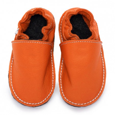 Chaussures cuir orange volcan souples "P'tite Gomme", semelle caoutchouc bébé/enfant/adulte