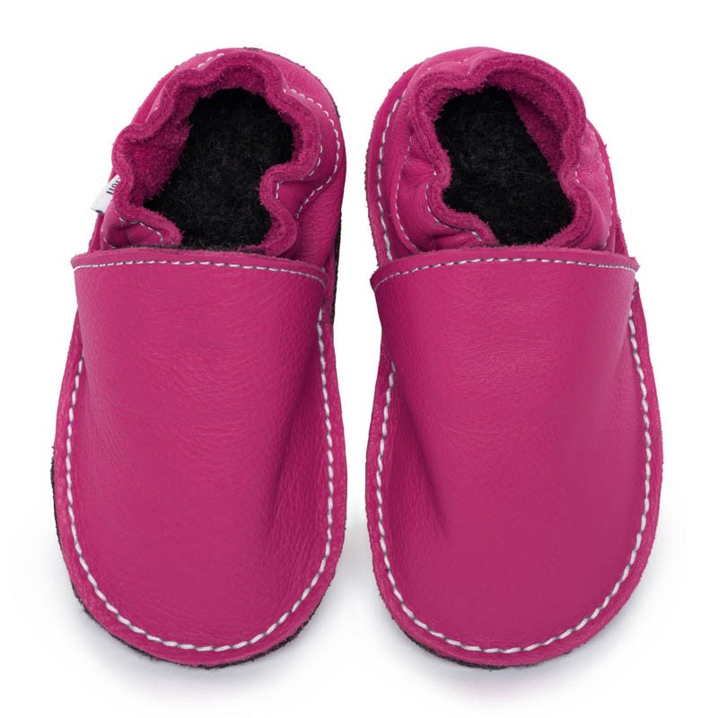 Chaussures cuir fushia souples \\"P'tite Gomme\\", semelle caoutchouc bébé/enfant/adulte