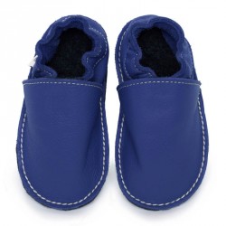 Chaussures cuir bleues roi souples, P'tite Gomme, semelle caoutchouc bébé/enfant/adulte