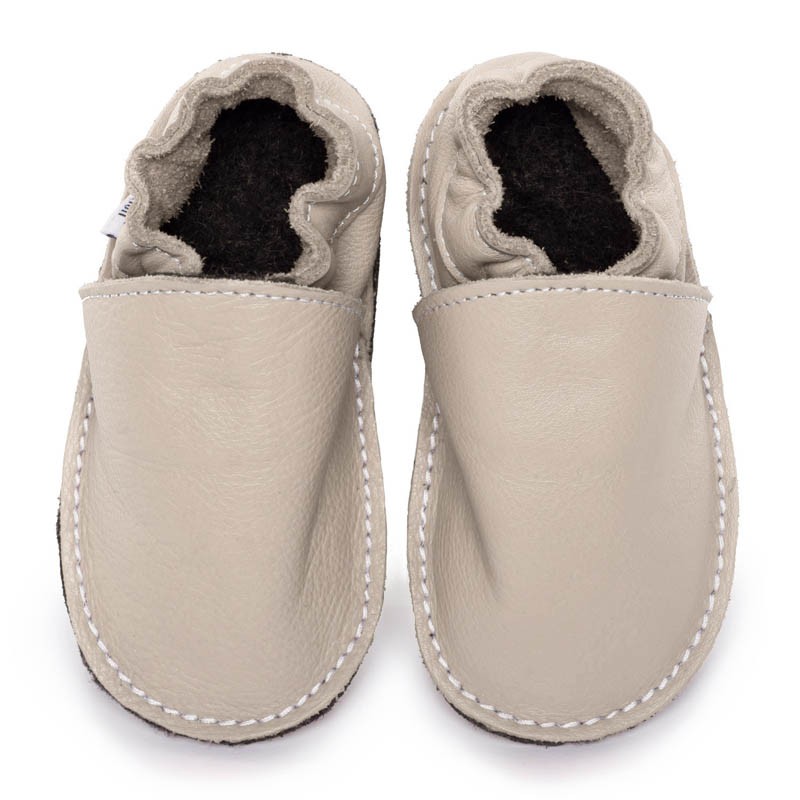 Chaussures cuir crème souples \\"P'tite Gomme\\", semelle caoutchouc bébé/enfant/adulte