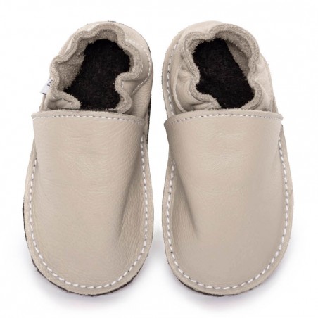 Chaussures cuir crème souples "P'tite Gomme", semelle caoutchouc bébé/enfant/adulte