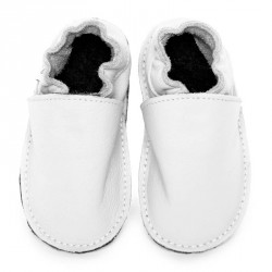 Chaussures cuir Blanches souples P'tite Gomme, semelle caoutchouc bébé/enfant/adulte