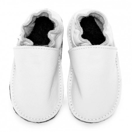 Chaussures cuir Blanches souples P'tite Gomme, semelle caoutchouc bébé/enfant/adulte