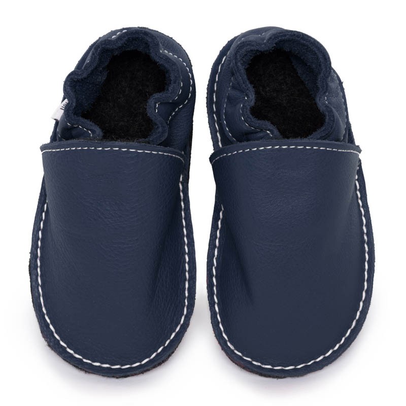 Chaussures cuir Bleues ardoises souples \\"P'tite Gomme\\", semelle caoutchouc bébé/enfant/adulte