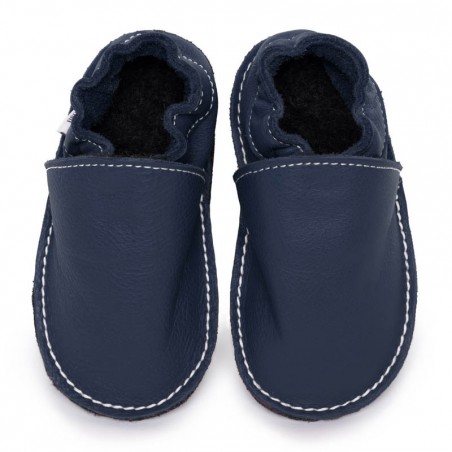 Chaussures cuir Bleues ardoises souples "P'tite Gomme", semelle caoutchouc bébé/enfant/adulte