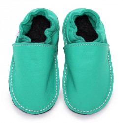 Chaussures cuir Bleues/caraibes souples \\"P'tite Gomme\\", semelle caoutchouc bébé/enfant/adulte