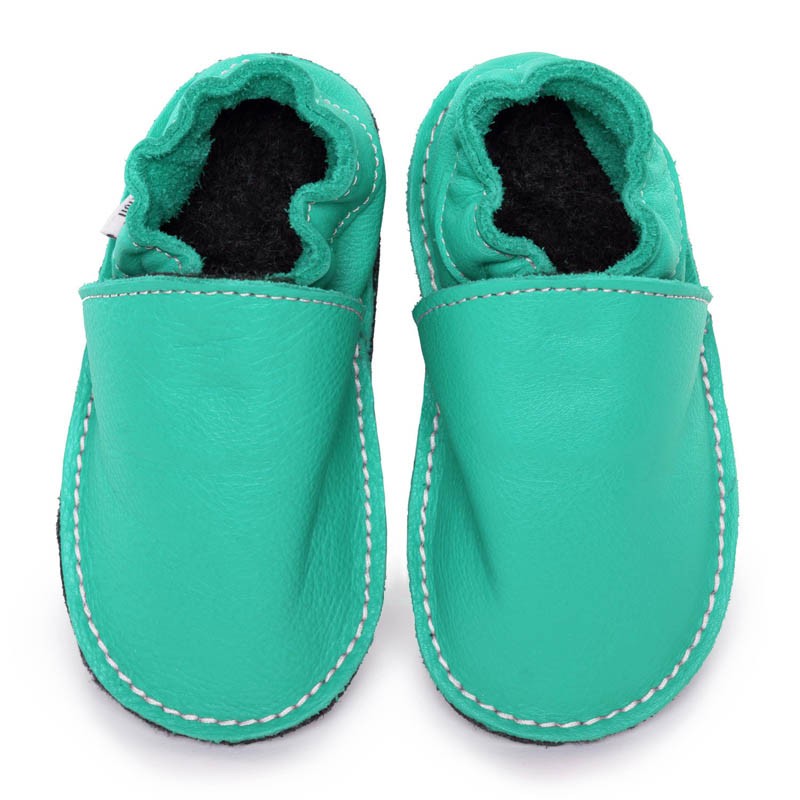 Chaussures cuir Bleues/caraibes souples \\"P'tite Gomme\\", semelle caoutchouc bébé/enfant/adulte