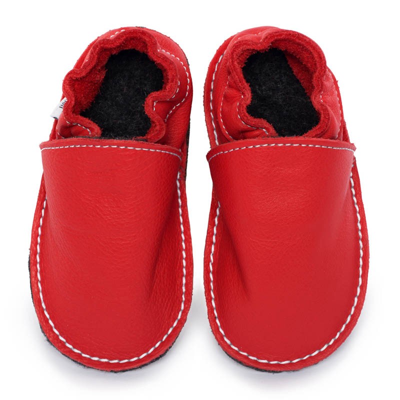 Chaussures cuir Rouge santa claus souples \\"P'tite Gomme\\", semelle caoutchouc bébé/enfant/adulte