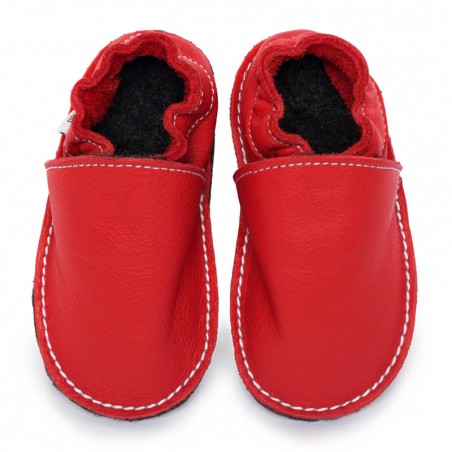 Chaussures cuir Rouge santa claus souples "P'tite Gomme", semelle caoutchouc bébé/enfant/adulte