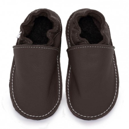 Chaussures cuir Taupes souples "P'tite Gomme", semelle caoutchouc bébé/enfant/adulte