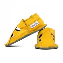 Chaussures cuir Jaune soleil souples \\"P'tite Gomme été\\", semelle caoutchouc