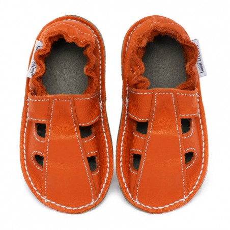 Chaussures cuir Orange volcan souples "P'tite Gomme été" semelle caoutchouc