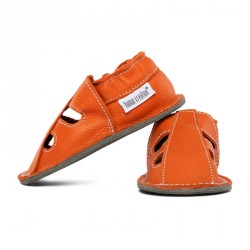 Chaussures cuir Orange volcan souples \\"P'tite Gomme été\\" semelle caoutchouc