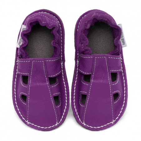 Chaussures cuir violettes souples "P'tite Gomme été", semelle caoutchouc