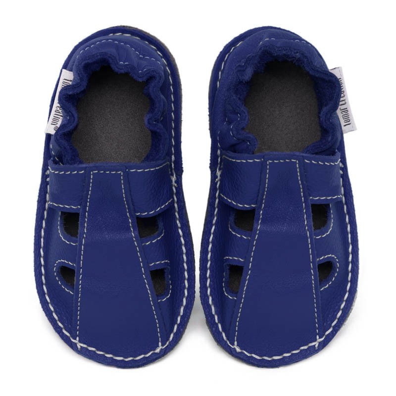 Chaussures cuir Bleues roi souples \\"P'tite Gomme été\\", semelle caoutchouc