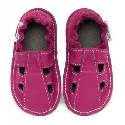 Chaussures cuir Fushia souples \\"P'tite Gomme été\\", semelle caoutchouc