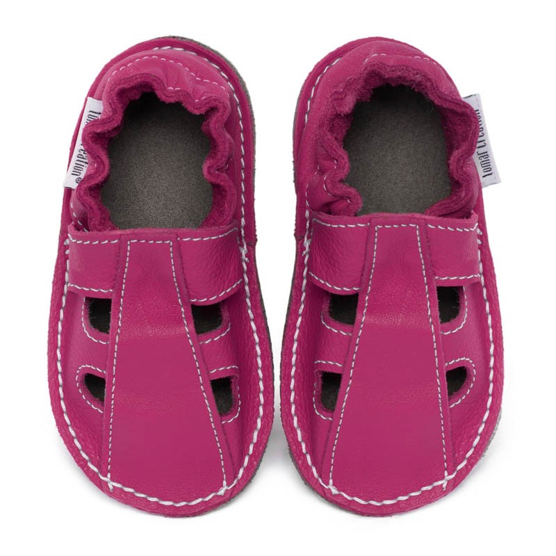 Chaussures cuir Fushia souples \\"P'tite Gomme été\\", semelle caoutchouc Chaussures cuir Fushia souples \\"P'tite Gomme été\\", semelle caoutchouc