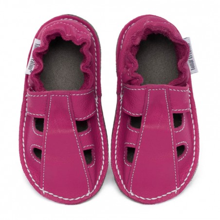 Chaussures cuir Fushia souples "P'tite Gomme été", semelle caoutchouc
