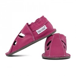 Chaussures cuir Fushia souples \\"P'tite Gomme été\\", semelle caoutchouc