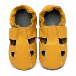 Chaussons cuir été Jaune Soleil (perforés) bébé/enfant/adulte