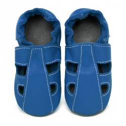 Chaussons cuir souple été Bleu jeans (perforés) bébé/enfant/adulte
