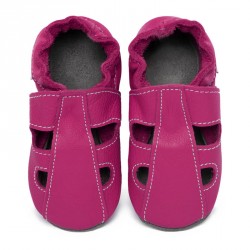 Chaussons cuir souple été Rose fushia (perforés) bébé/enfant/adulte