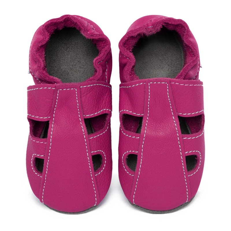 Chaussons cuir souple été Rose fushia (perforés) bébé/enfant/adulte