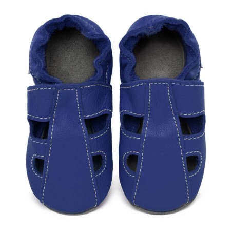 Chaussons cuir été Bleu roi (perforés) bébé/enfant/adulte