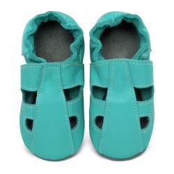 Chaussons cuir souple été Bleu/Caraïbe bébé/enfant/adulte