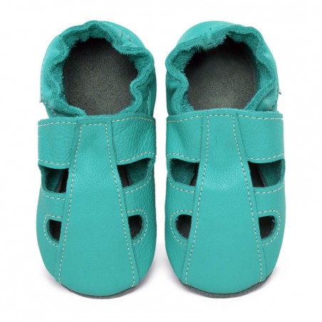 Chaussons cuir souple été Bleu/Caraïbe bébé/enfant/adulte