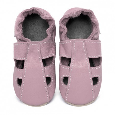 Chaussons cuir été Rose/Camel (perforés) bébé/enfant/adulte