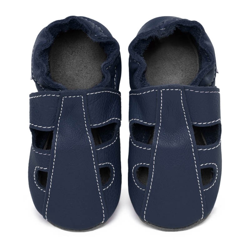 Chaussons cuir souple été Bleu ardoise (perforés) bébé/enfant/adulte