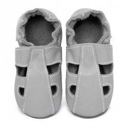 Chaussons cuir souple été Gris clair (perforés) bébé/enfant/adulte