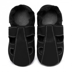 Chaussons cuir été Noir (perforés) bébé/enfant/adulte